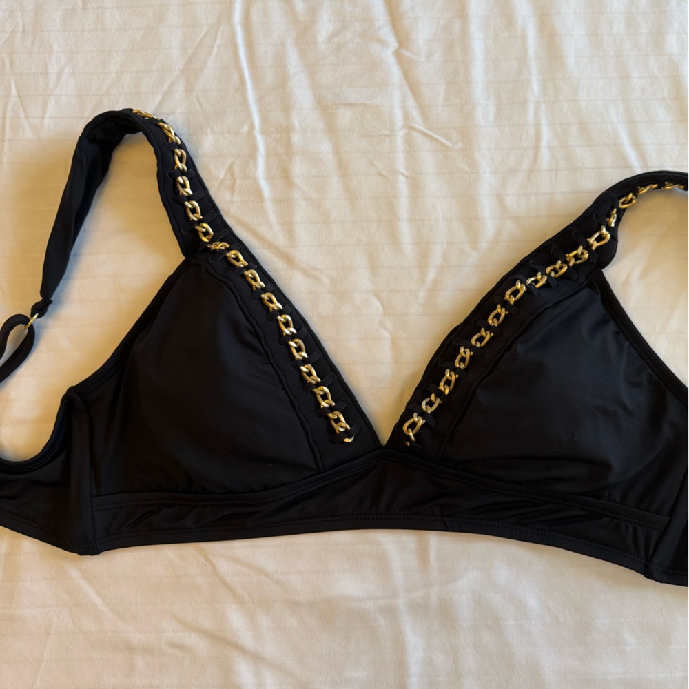Kenneth Cole Black Bikini Top with Gold Accents